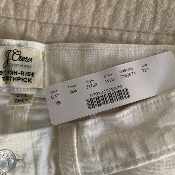 NWT, J. Crew 9" High Rise Toothpick White Jeans w/ Perfecting Pockets, sz 27Tall - Picture 6 of 8